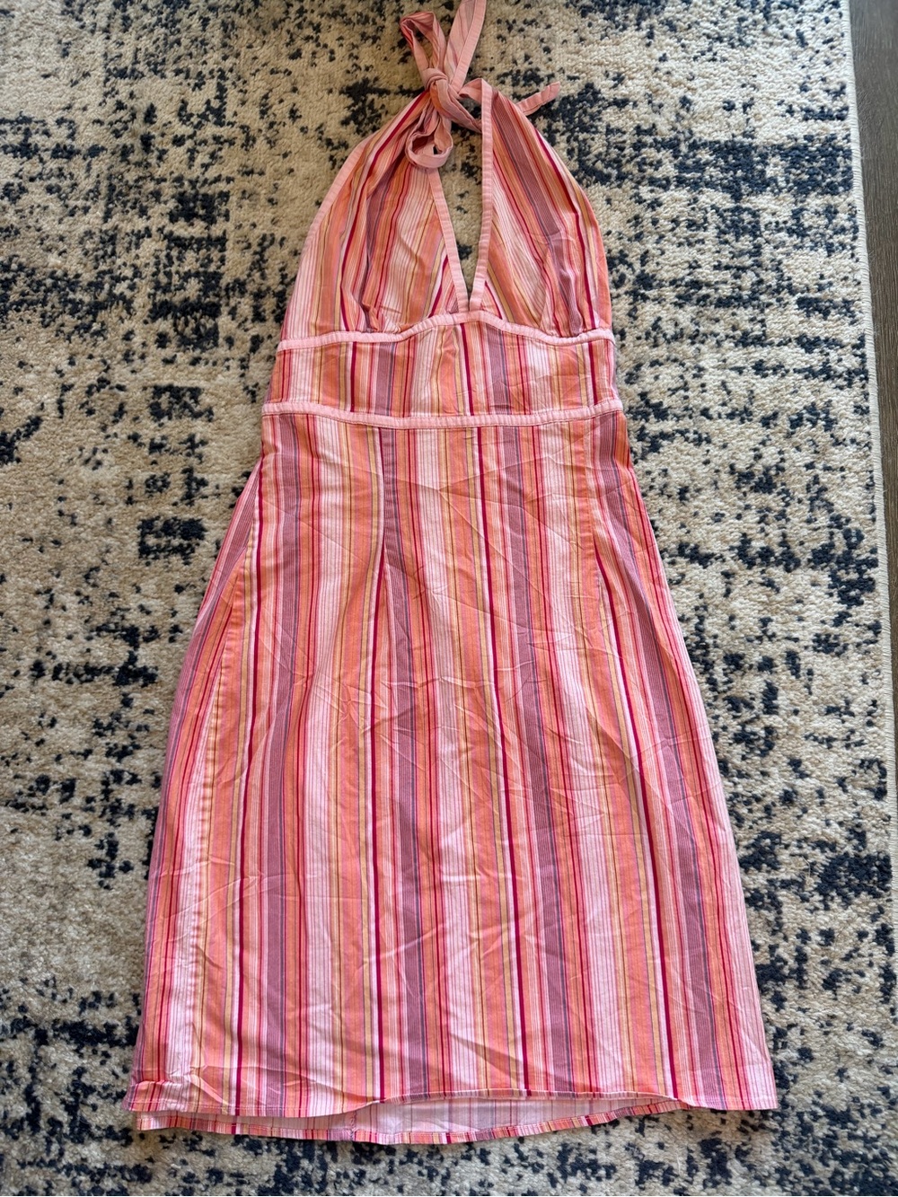 Backless Halter Stripe Dress in Pink